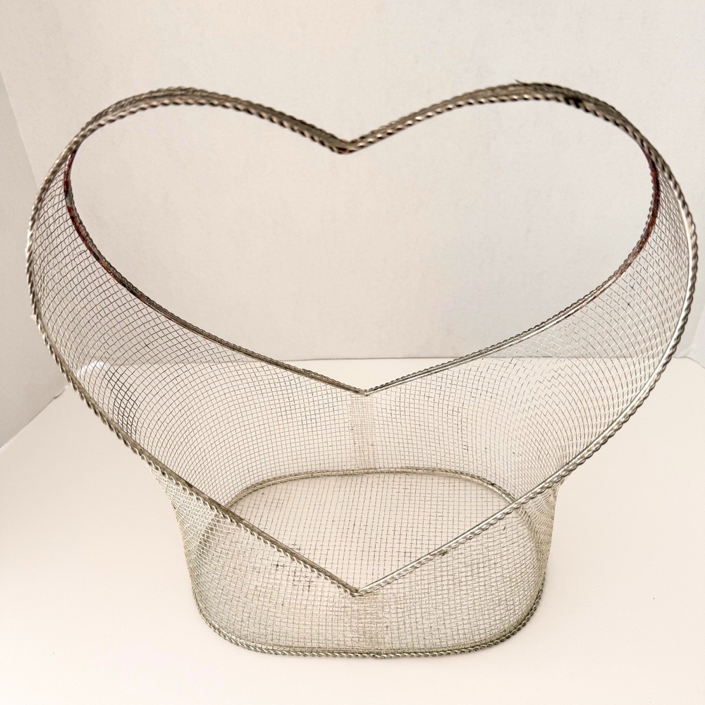 Vintage Wire Metal Heart Shaped Basket For Decor, Storage And DIY